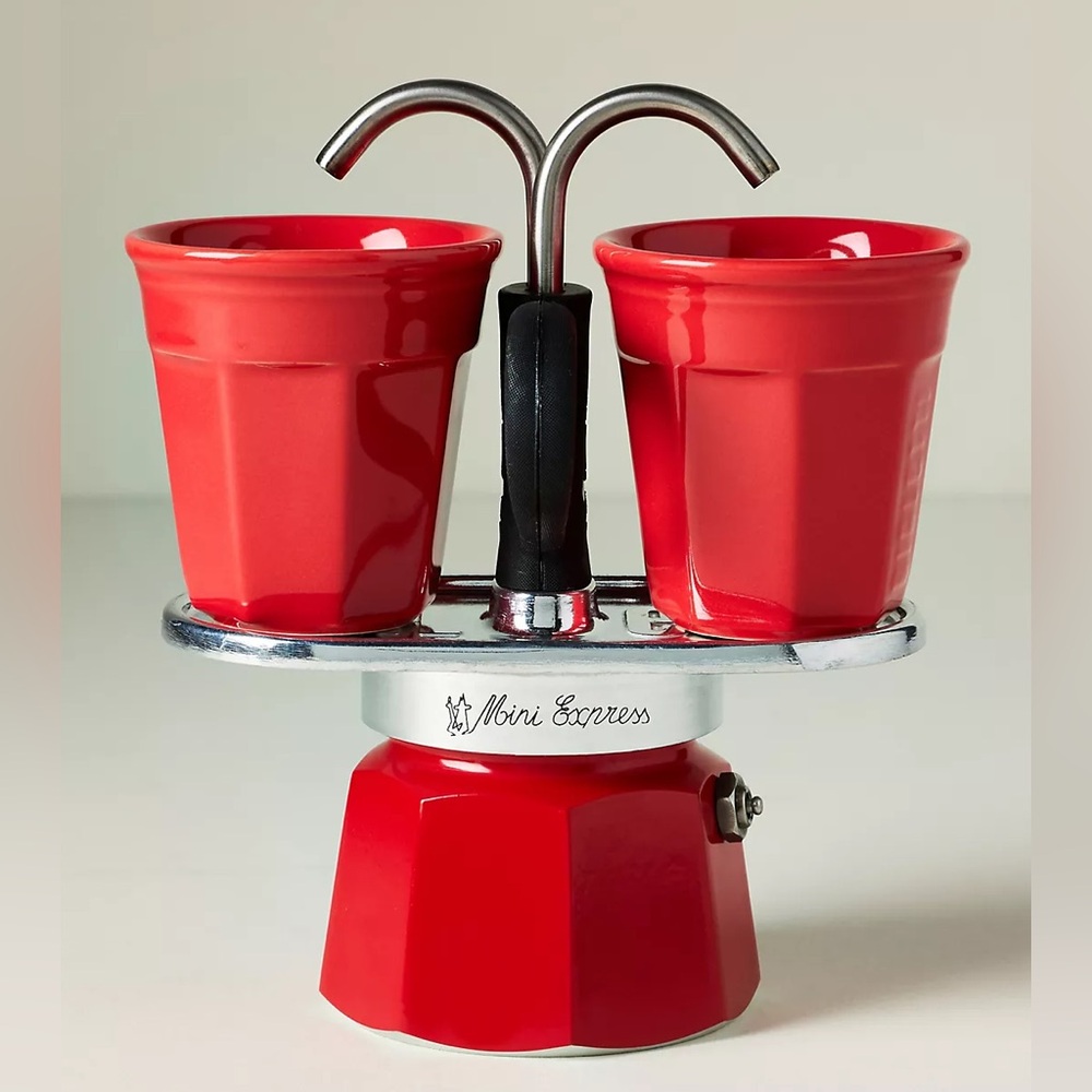 Bialetti Mini Express Moka Set Red Espresso Maker with Dual Cups